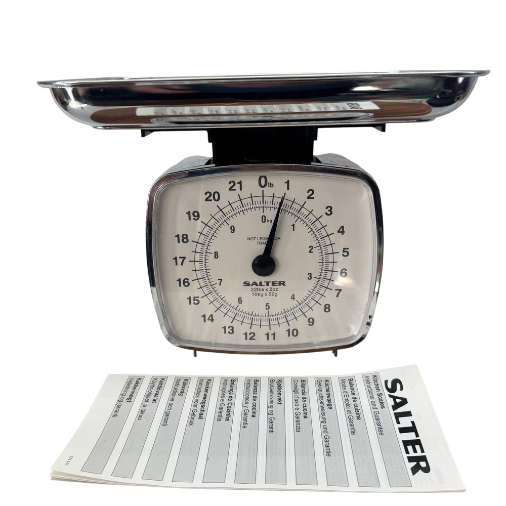 VTG Salter Chrome Kitchen Scale 22lb/10kg Retro Food Weighing Scale w/ Tray